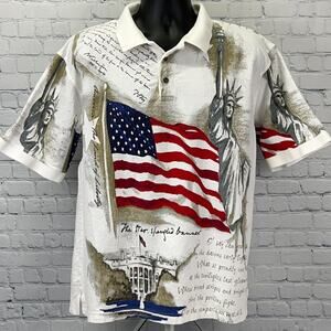 Star Spangled Banner Lyrics Polo Shirt American Patriotic USA White XL X-Large